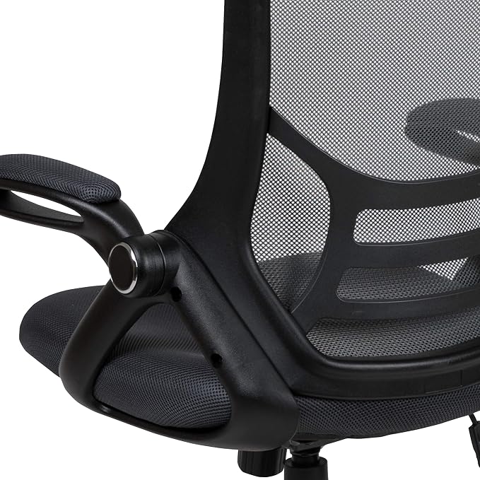 Flash Furniture Porter High-Back Swivel Office Chair with Adjustable Lumbar Support and Seat Height, Ergonomic Mesh Desk Chair with Flip-Up Armrests, Black