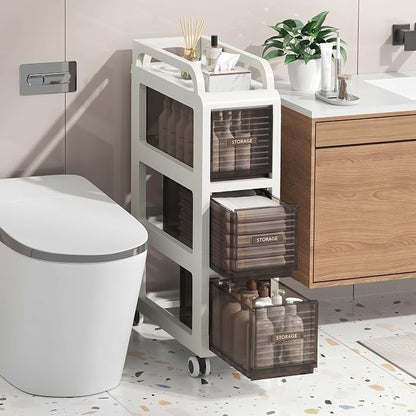 Bathroom Storage with Drawers, 7.87" Wide Slim Storage Cabinet with Wheels for Small Spaces, Narraw Cart for Kitchen Office Bedroom Dinning Room Under Desk, 26" Tall