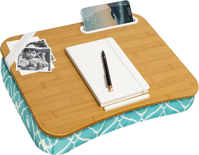 LAPGEAR Designer Lap Desk 2-Pack with Storage Basket, Phone Slot & Device Ledge – Aqua Trellis – Fits Laptops up to 15.6" – Style No. 70422