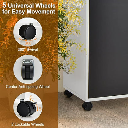 Lateral File Cabinet with Lock, Filing Cabinet for Legal/Letter/A4 Size Files, 40” Printer Stand with Open Storage Shelves for Home Office, Mobile File Cabinets on Wheels