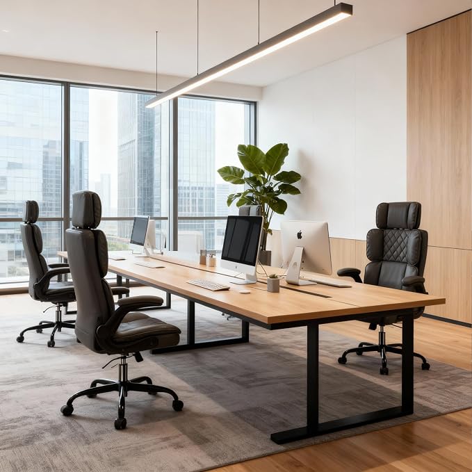 Office Chair with Adjustable Headrest - Executive Leather Desk Chair for Home Office, with Flip-Up Arms & Ergonomic Lumbar Support, Perfect for Work and Study, Gray
