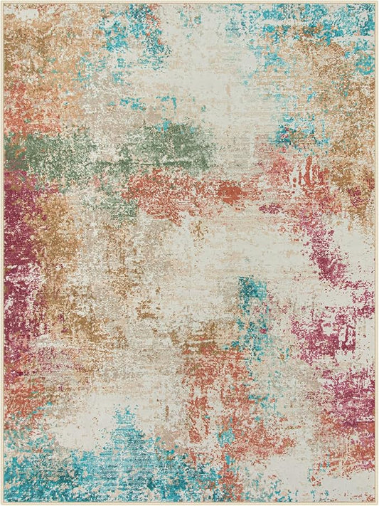 Lahome Abstract Area Rugs 9x12 for Living Room, Washable Ultra Thin Soft Bedroom Rug Stain Resistant, Multi Color Indoor Modern Large Floor Throw Carpet for Dining Room Playroom