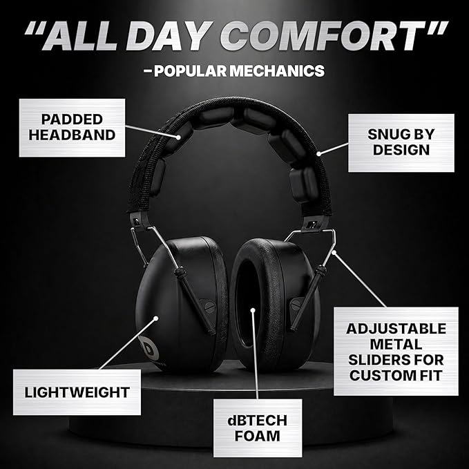 DECIBEL DEFENSE Professional Safety Ear Muffs 37dB NRR - The HIGHEST Rated & MOST COMFORTABLE Ear Protection for Shooting & Industrial Use - THE BEST HEARING PROTECTION GUARANTEED (EXTRA LARGE)