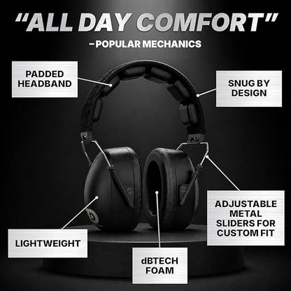 DECIBEL DEFENSE Professional Safety Ear Muffs 37dB NRR - The HIGHEST Rated & MOST COMFORTABLE Ear Protection for Shooting & Industrial Use - THE BEST HEARING PROTECTION...GUARANTEED (BLACK)