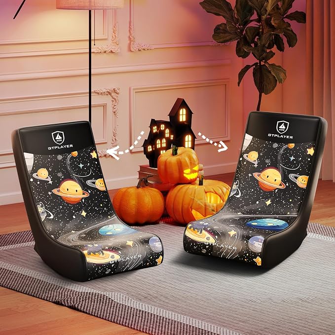 GTPLAYER Gaming Floor Rocking Chair – Rocker Floor Game Chair with Angle Limiter, Compact & Lightweight Game Seat, Black Galaxy Patterned
