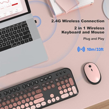 MOFII Wireless Keyboard and Mouse Combo, Full Size 2.4G Retro Round Computer Keyboard and Mouse Set, Plug and Play, for Windows, Computer, Desktop, PC, Notebook - (Lovely BlackBerry Gradient)