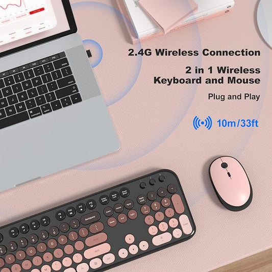 MOFII Wireless Keyboard and Mouse Combo, Full Size 2.4G Retro Round Computer Keyboard and Mouse Set, Plug and Play, for Windows, Computer, Desktop, PC, Notebook - (Lovely BlackBerry Gradient)