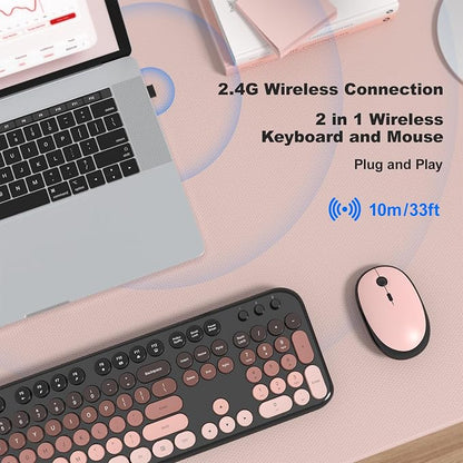Atelus Wireless Keyboard and Mouse Combo, Typewriter Full Size Retro Keyboard with Number Pad, Ergonomic Design for Windows 7 8 10 11 PC Laptop Desktop, Home and Office Use