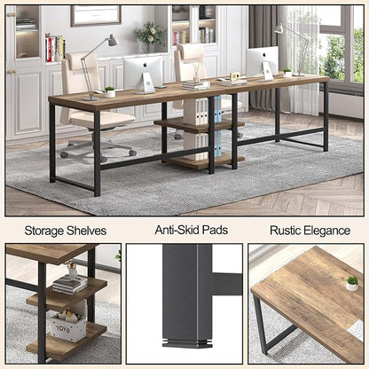 FOLUBAN Computer Desk, Wood and Metal Home Office Desk with Storage Shelves, Small Study Writing Table Workstation for Bedroom Living Room, Rustic Oak, 47 Inch