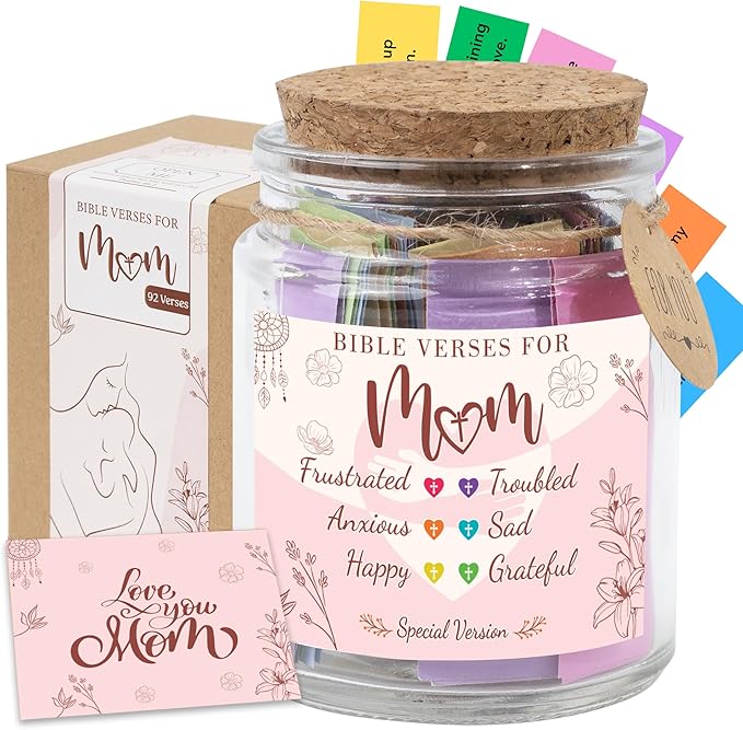 Bible Verse Jar for Mom – 92 Color-Coded Bible Verse, Birthday Gifts for Mom, Christian Gifts For Mom