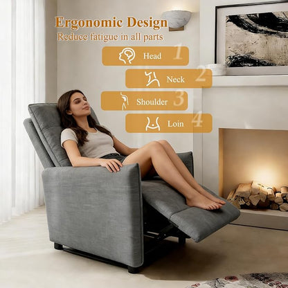 Recliner Chair for Women, Small Recliners for Small Spaces with High Back, Manual Push Back Nursery Chair Overstuffed High-Density Foam for Nursing Bedroom Living Room (Grey)