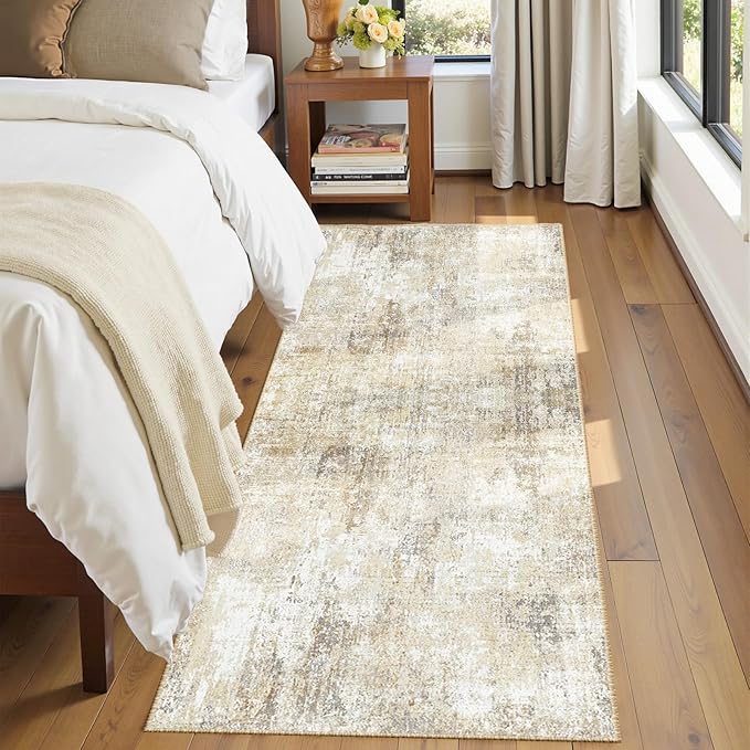 RELEANY Washable Area Rugs 2'x6' Non-Slip Modern Abstract Soft for Living Room Entryway Bedroom Kitchen, Print Pattern, Neutral Brown Gray