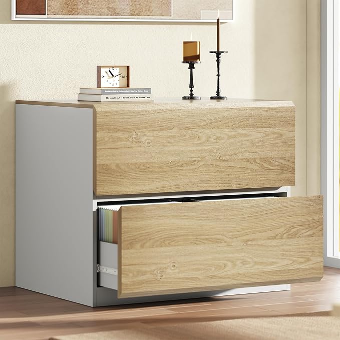 ModernMate 2 Drawer Lateral File Cabinet, 31W*28H Wood Filing Cabinet with Anti-tilt Mechanism, Home Office Storage Filing for Letter, A4 & Legal Size, Light Walnut