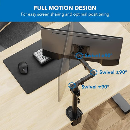 Mount-It! Single Monitor Arm Desk Mount for 17-32 Inch Screens, Holds up to 19.8 lbs, Height Adjustable Full Motion Stand, Steel, Clamp and Grommet Base, VESA 75x75 100x100, Cable Management, Black