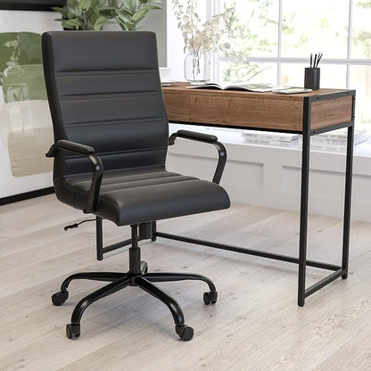 Merrick Lane Milano Contemporary High-Back Black Faux Leather Home Office Chair with Padded Black Arms