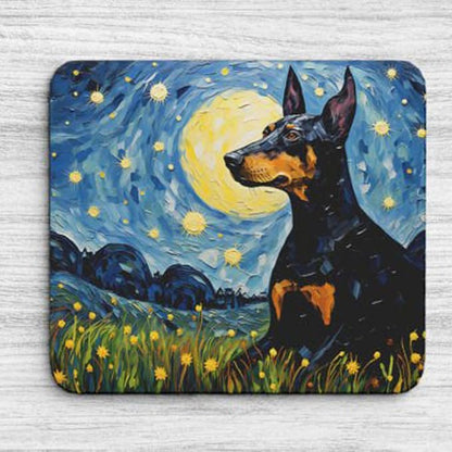 Starry Night Doberman Dog Mouse Pad for Home Office Gaming Working Desk Computer Desktop Accessories Non-Slip Rubber Mouse Pad for Dog Lovers (Doberman)