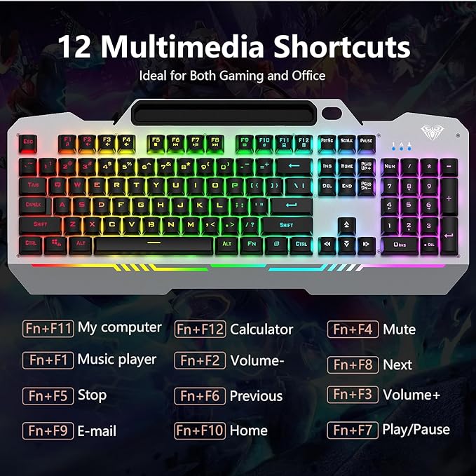 AULA Gaming Keyboard and Mouse,Wired 104-Key Mouse and Keyboard Combo Metal | Full Size Computer Keyboards with Number Pad,New Update Version,RGB Backlit Anti-Ghosting PC Keyboard for Laptop WinXP/7/8/10