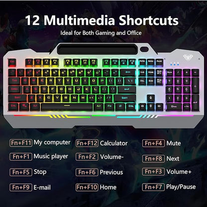 AULA Gaming Keyboard and Mouse,Wired 104-Key Mouse and Keyboard Combo Metal | Full Size Computer Keyboards with Number Pad,New Update Version,RGB Backlit Anti-Ghosting PC Keyboard for Laptop WinXP/7/8/10