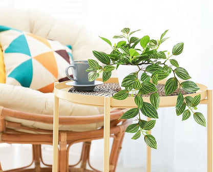 SOGUYI Fake Plants, Artificial Plants 15 Inch Faux Peperomia Watermelon Plants for Indoor Outdoor Decor,Realistic Artificial Hanging Plants in Pot for Home Office Perfect Housewarming Gift