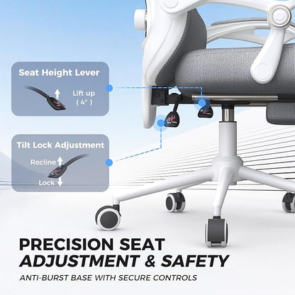 Ergonomic Office Chair with Footrest - Adjustable Lumbar Support & Headrest, 90-160° Reclining Mesh Back Computer Chair - Home Office/Gaming, 350lbs Capacity