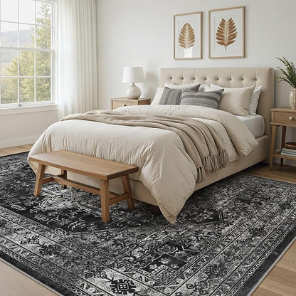 UERMEI 5x7 Area Rug Living Room Rugs - Washable Vintage Soft Large Rug Indoor Floor No Slip Rug Carpet for Bedroom Farmhouse Under Dining Table Home Office Decor - Black