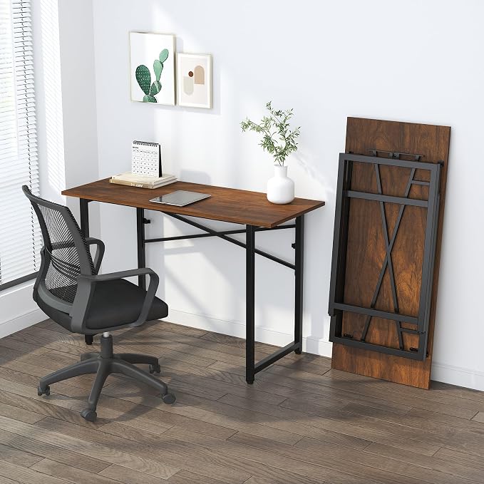 Lutown-Teen 47 inch Folding Desk No Assembly Required, Writing Gaming Computer Camping Table, Home Office Desk, Mahogany