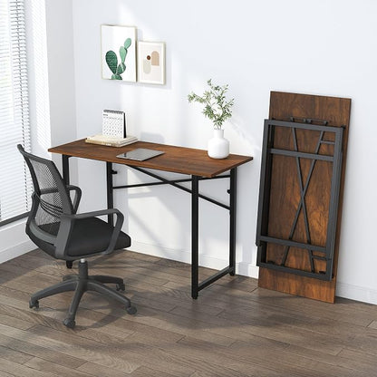 Lutown-Teen 47 inch Folding Desk No Assembly Required, Writing Gaming Computer Camping Table, Home Office Desk, Mahogany