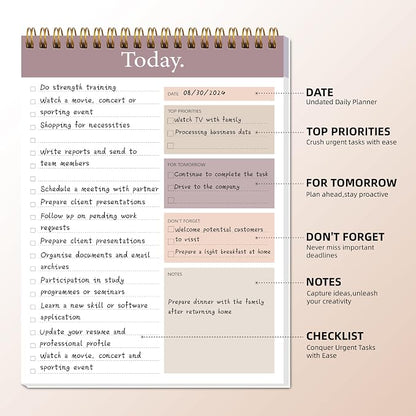 To Do List Notepad - Daily Planner Notepad Undated 52 Sheets Tear Off, 6.5" x 9.8" Checklist Productivity Organizer with Hourly Schedule for Tasks(3 Pack)