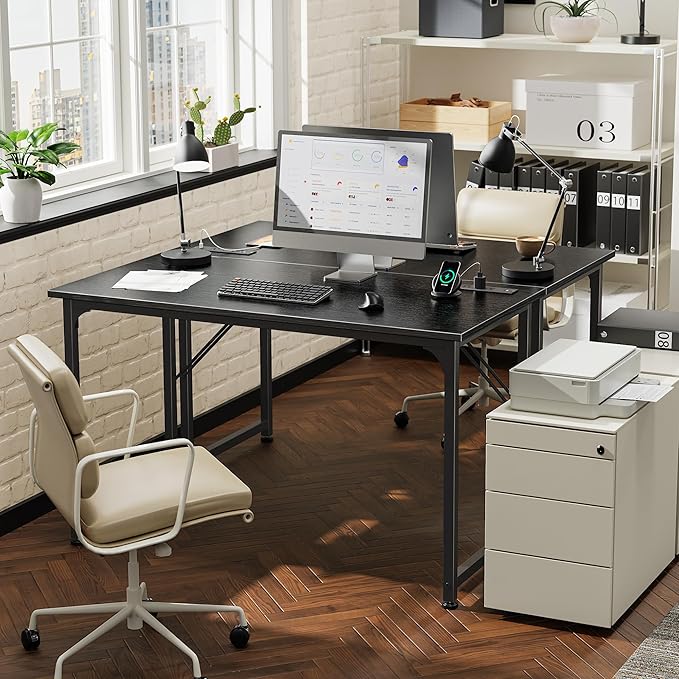 PRAISUN 40 X 20 Inch Computer Desk with Power Outlets and USB-C Port, Gaming Office Desk with Deeper Desktop, Writing Work Desk for Home Office, Study, Bedroom, Work from Home Desk, Metal Frame, Black