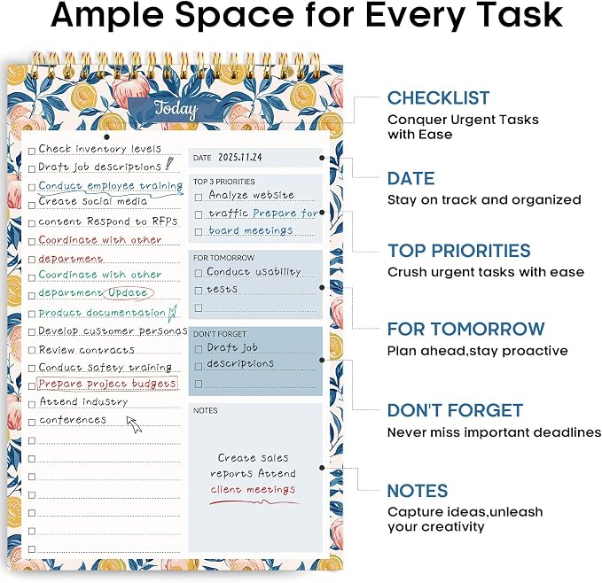 Taja To Do List Notepad - To Do List Notebook for Work with 52 Sheets, 9.8" x 6.5", Undated Daily Planner Perfect for Daily Tasks and Goal Setting, Notepad Suitable for Office, Home & School - Citrus Grove
