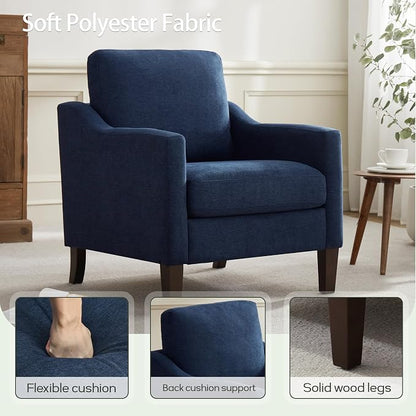 VKNOW Mid-Century Accent Chairs Set of 2, No Tools Assembly Required, Modern Upholstered Polyester Armchairs for Living Room & Bedroom, Comfortable Reading Chairs with Wood Legs, Navy Blue