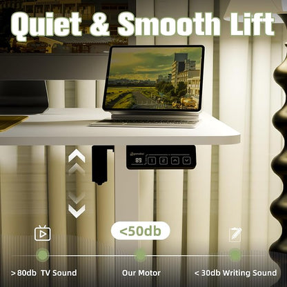ERGOMAKER 63" Electric Standing Desk, Adjustable Height, Sit Stand Up Desk for Home Office & Computer Workstations, Memory Controller, White