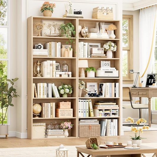 FOTOSOK 6-Tier Open Bookcase and Bookshelf, Freestanding Display Storage Shelves Tall Bookcase for Bedroom, Living Room and Office,Light Oak Set of 2
