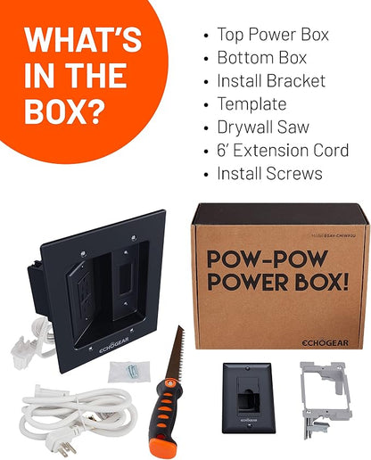 ECHOGEAR TV Cord Hider for Wall Mounted TV with 2X AC Outlets & 2X USB-A Ports - Hide Power Cables & Low Voltage Wires Behind The Wall - Includes Template, Saw, & Low Profile Extension Cord - Black
