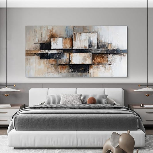 Abstract Geometric Canvas Wall Art For Living Room Art Wall Decor Modern Abstract Geometric Beige And Black Wall Art Decorations Canvas Wall Art Prints For Bedroom And Office Wall Decor 20 X 40 Inch