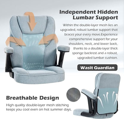 SEATZONE Ergonomic Home Desk Office Chair with Armrests and Wheels, Comfortable Swivel Task Executive Computer Chair, Velvet Fabric for Adults and Teens,Gray