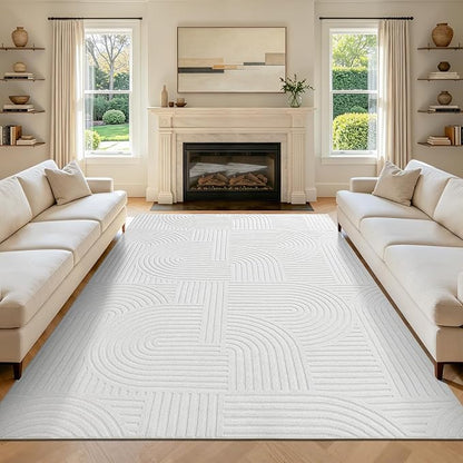 Pauwer 6x9 Washable Area Rugs for Living Room Modern White Solid Color Soft Fluffy Rugs for Bedroom Non Slip Boho Accent Indoor Mat Floor Carpet Cover for Kids Room Dining Room Kitchen Office