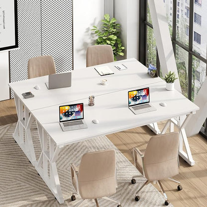 TVU Computer Desk, 55 inch Large Office Desk, Study Writing Table with Thicken Frame, Gaming Desk, Modern Simple Desk for Home Office, White