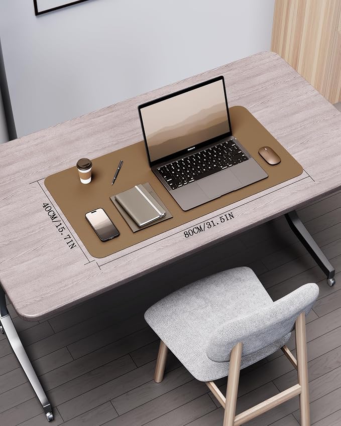 YSAGi Double-Sided Desk Pad, 31.5"x15.7"Leather Desk Mat, Eco Cork Desk Pad Protector,Large Mouse Pad,Waterproof Desk Blotter for Office/Home(Khaki)