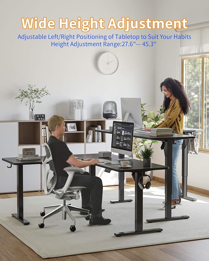 YIHAYO L Shaped Standing Desk Adjustable Height, 63 x 55 Inches Electric Corner Standing Desk with Splice Board, Computer Desk for Home Office, Black