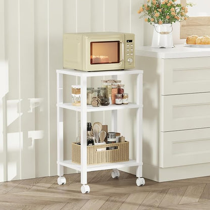 3-Tier Printer Stand with Storage, Mobile Printer Cart with Rolling Casters and Adjustable Feet, Under Desk Storage Shelf for Home Office,Small Printers, White, 15.7" x 11.8" x 25.9"