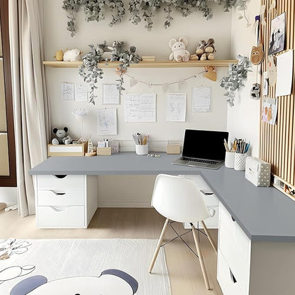 Kaboon 48"x26" Universal Table Top, Solid One-Piece Desktop, Reversible Melamine Countertop, Double Desks, L-Desk DIY, Gray