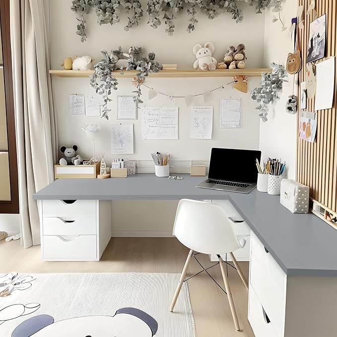 Kaboon 36x20 inch Table Top Universal, Solid One-Piece Desktop, Reversible Melamine Countertop, Double Desks, L-Desk DIY, Gray