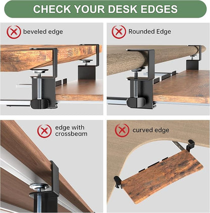 UPGRAVITY Extra Large Keyboard Tray Under Desk - Slide Out with Sturdy C-Clip Mount System, Extra Wide 31.5" (35.8" Including Clamps) x 11.8" Pull-Out Keyboard Computer Drawer, Rustic Vintage Brown