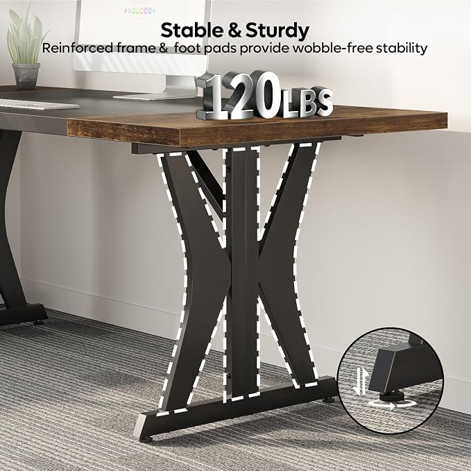 Bestier 70 Inch Large Executive Desk, Modern Simple Computer Office Desk with Thickened Desktop, Wood Metal Conference Room Table for Home Office, Business & Writing, Rustic Brown