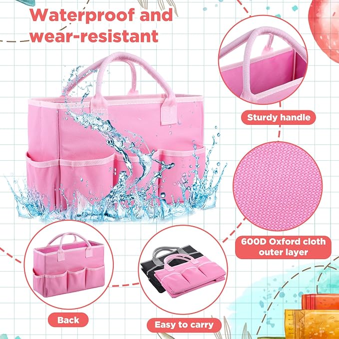 Tellingyou 2 Pcs Art Craft Tote Bag Teacher Craft Organizers and Storage Bag Desktop Tote Supply 600d Oxford Classroom Organizer Caddy Gift for Crafters Christmas Office(Black, Pink)