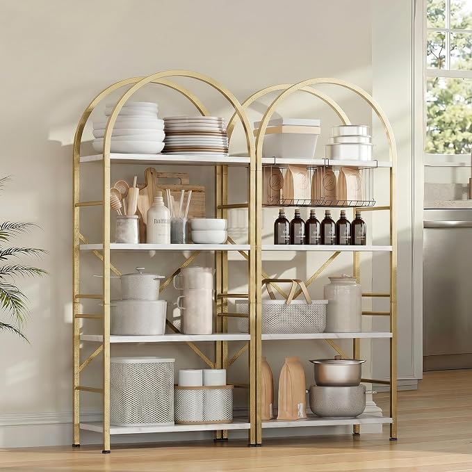 Shintenchi Arched Bookshelf, 4 Tier Bookcase, Tall Storage Shelf, Golden