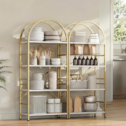 Shintenchi Arched Bookshelf, 4 Tier Bookcase, Tall Storage Shelf, Golden