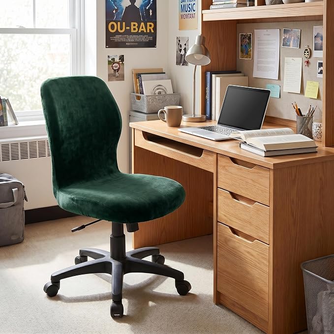 Deisy Dee Velvet Stretch Armless Office Chair Covers - Colorful Stretch Slipcover for Desk Chairs (Kelly)