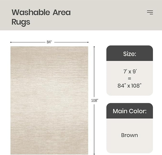 Valenrug Washable Rugs 7x9 - Stain Resistant 7x9 Area Rugs for Living Room, Non Slip Backing Gradient Printed Rugs for Bedroom, Foldable Machine Washable Area Rug(7'x9', Brown)